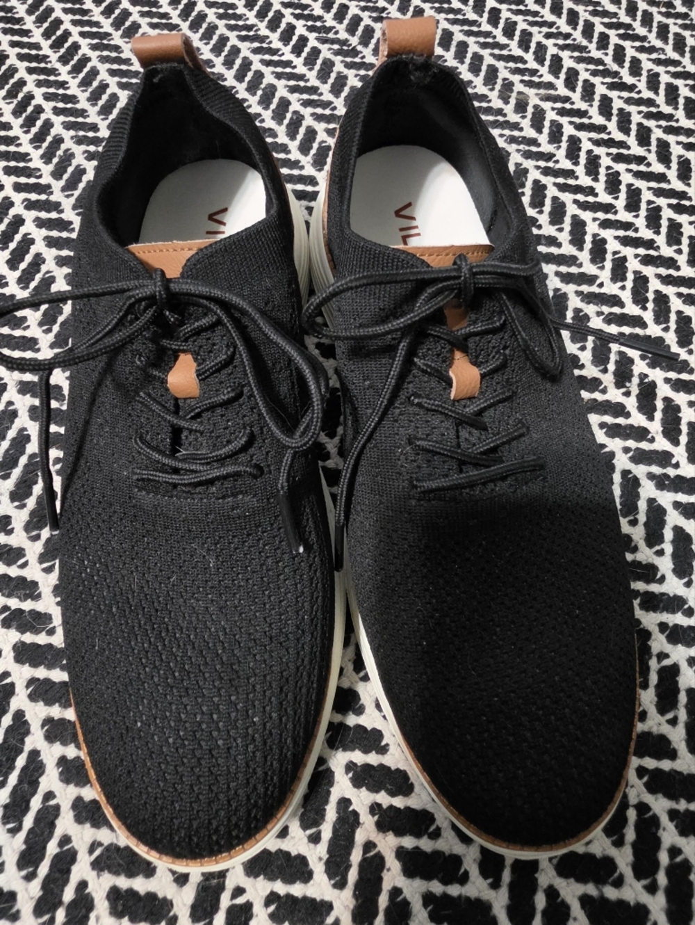 Velocity Black Knit Sneakers with Brown Trim